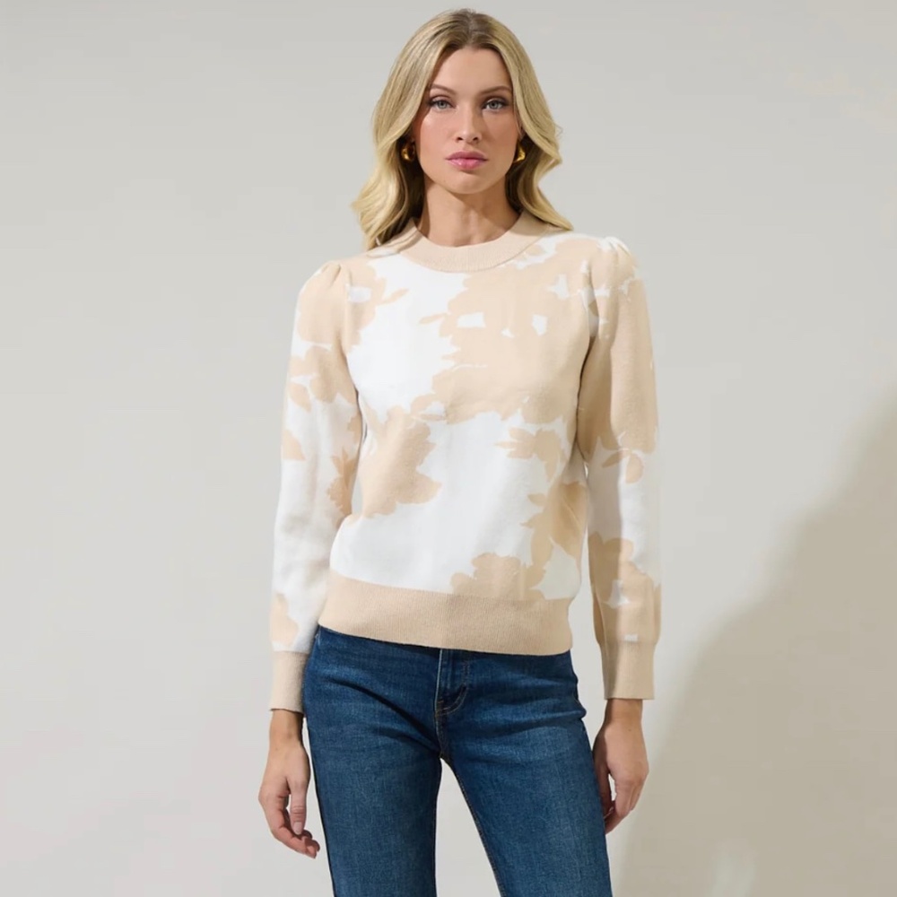 Crockett Floral High Neck Sweater in cream/multi